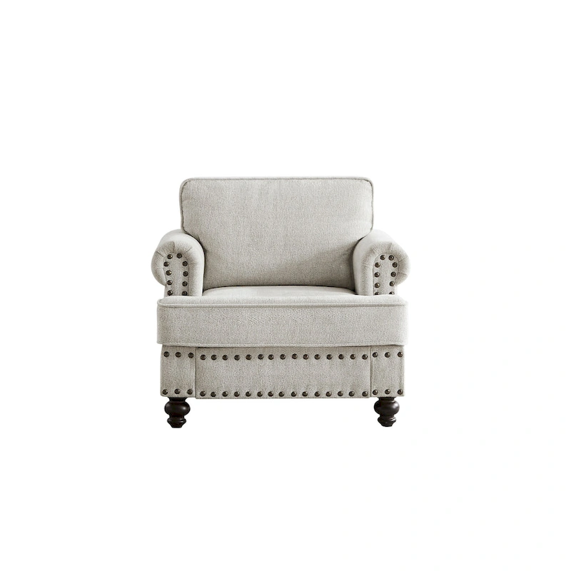 37.2 Chenille Upholstered Accent Chair with Nailheads