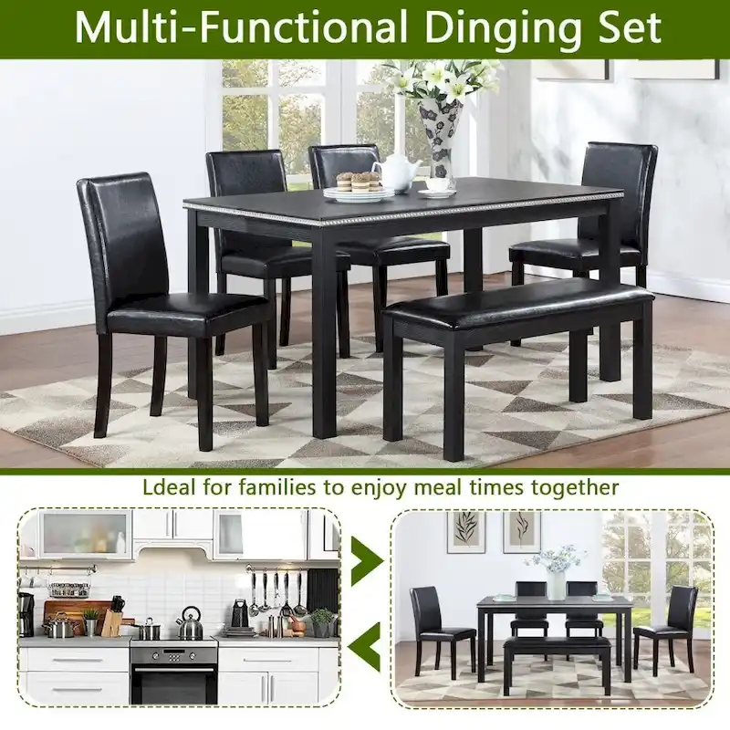 6-Piece Solid Wood Dining Table Set