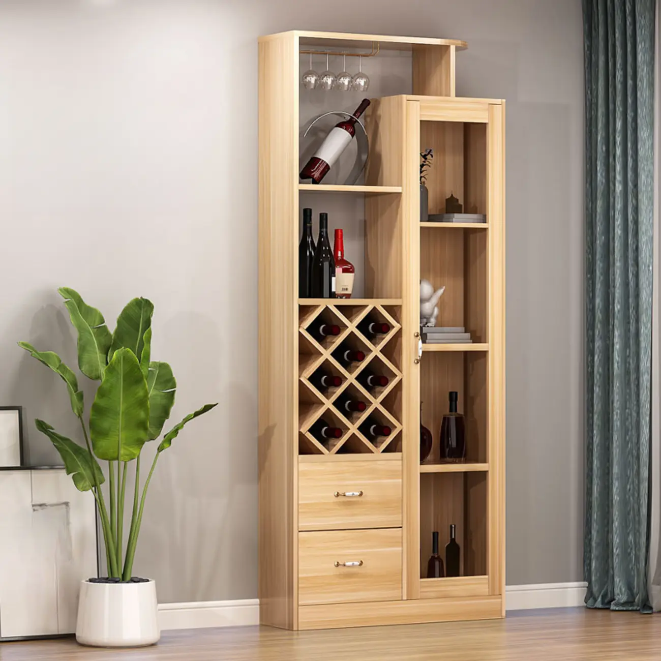 Trendy Woodworking Wine Bottle Open Glass Rack with Shelf