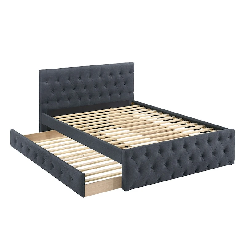Fabric Fully Upholstered Full Bed with Trundle