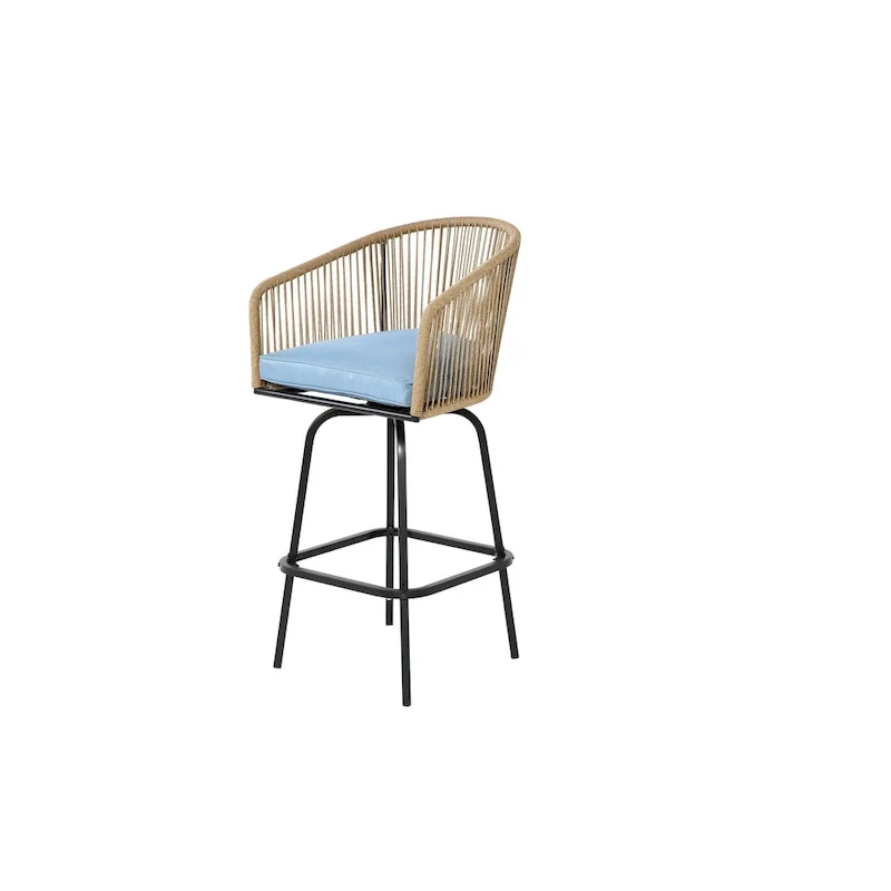 Outdoor Patio Bar Stools Set of 4 with Armrests, All Weather Rattan Bar Chairs with Backrest for Backyard, Garden, Pool, Balcony