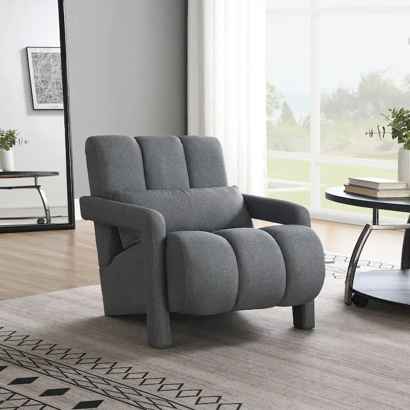 Dark Grey Modern 27.5 Upholstered Accent Chair with Pillow and High-Density Foam for Living Room