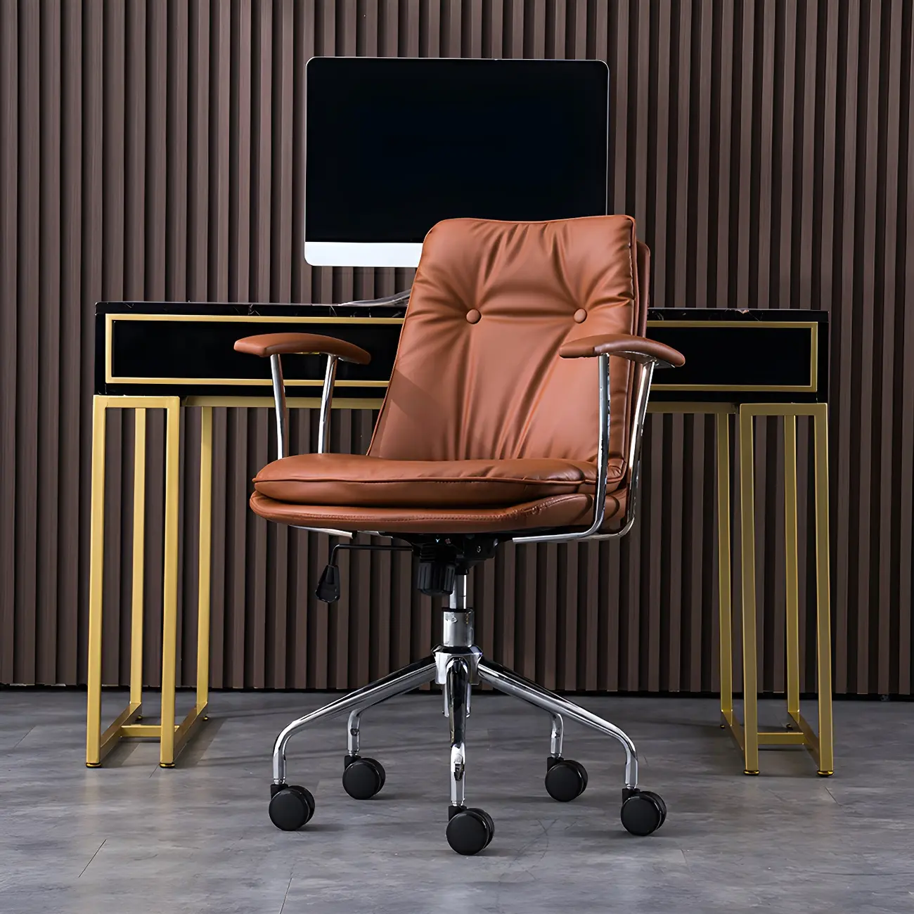 Modern Green Leather Swivel Tilt Office Chair