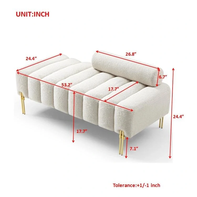 White Sherpa Upholstered Bench with Adjustable Backrest