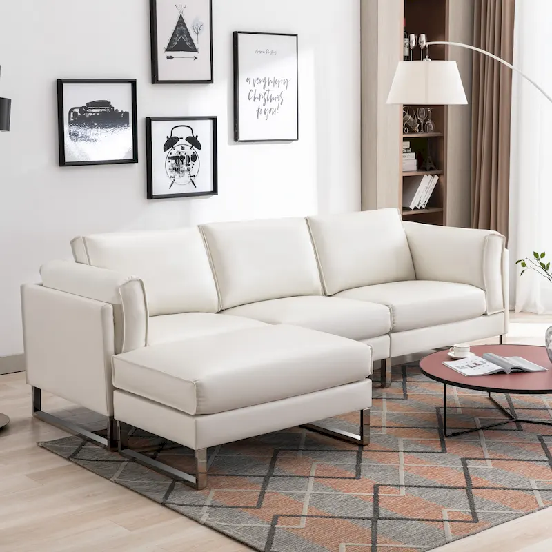 Morden Fort L-Shaped Sofa Sectional Faux Leather Couch for Living Room