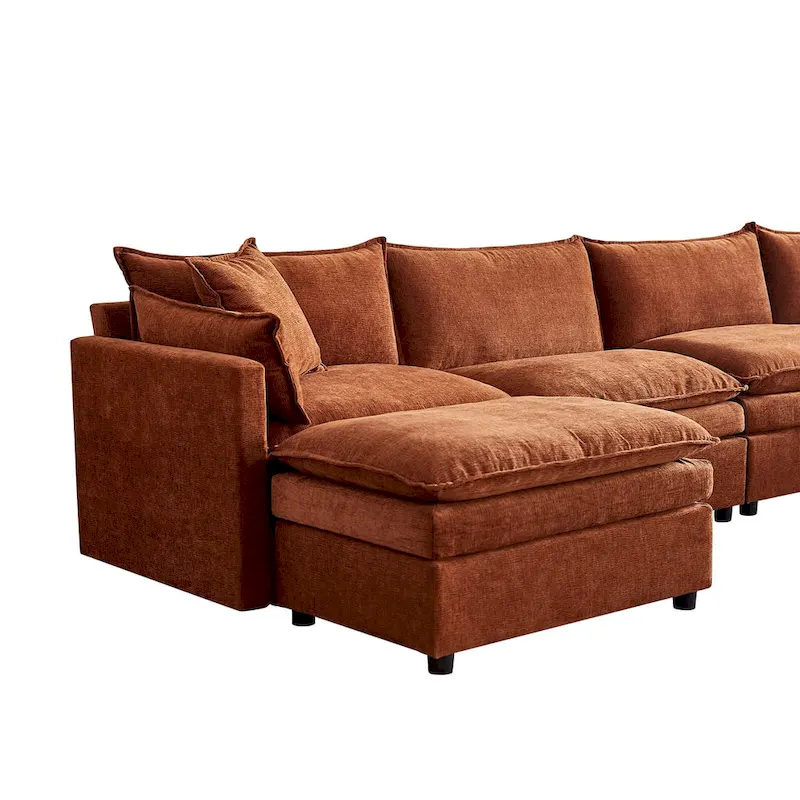 Spacious 142.52 U-Shaped Chenille Sectional Sofa with Double Cushions, Convertible Chaise and Ottomans