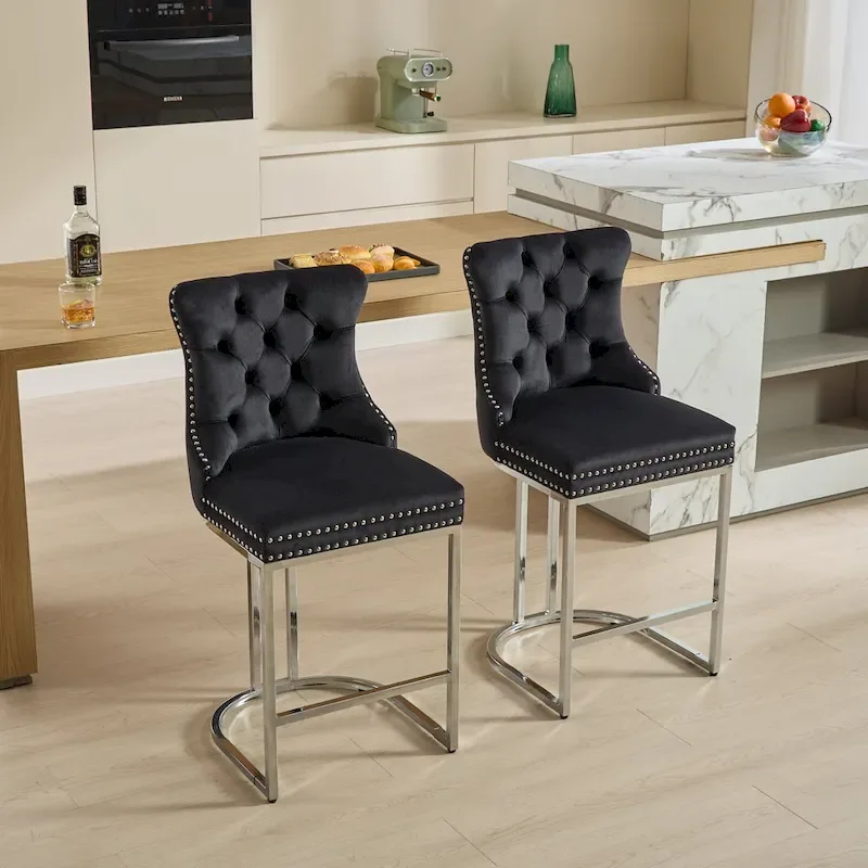 Modern Velvet Barstools 26 Counter Height Kitchen Island Chairs,Set of 2