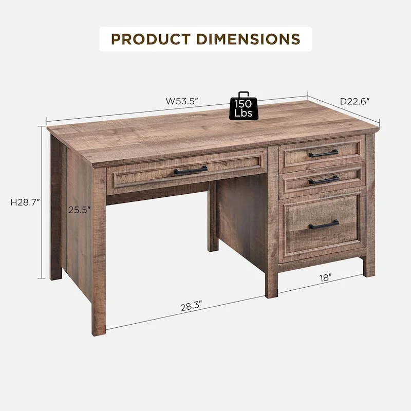 Modern Farmhouse Home Office Desk, Computer Desk with File Cabinet