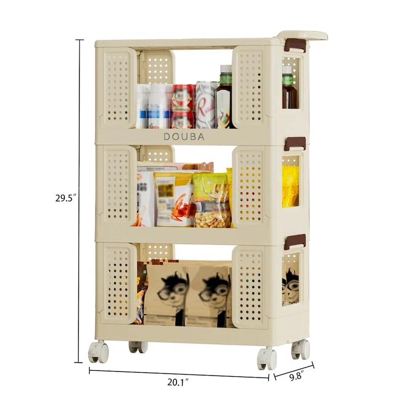 3-Tier Kitchen Storage Cart,Multifunction Rolling Storage Organizer