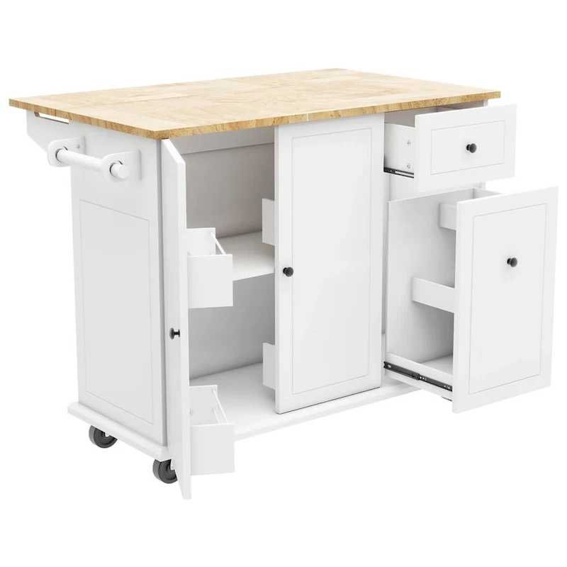 Merax 53.9 Width Rolling Kitchen Cart on Wheels with Drop Leaf