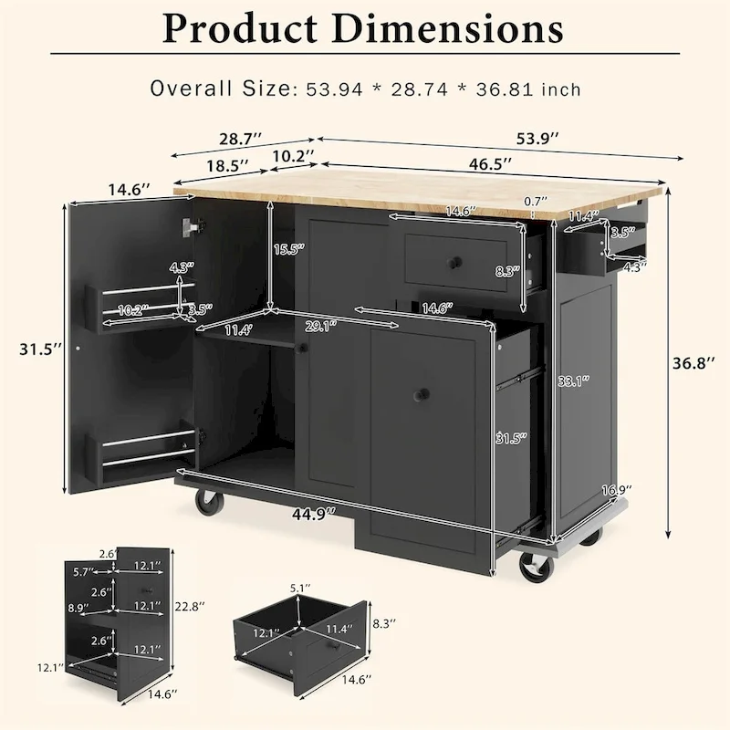 Merax 53.9 Width Rolling Kitchen Cart on Wheels with Drop Leaf