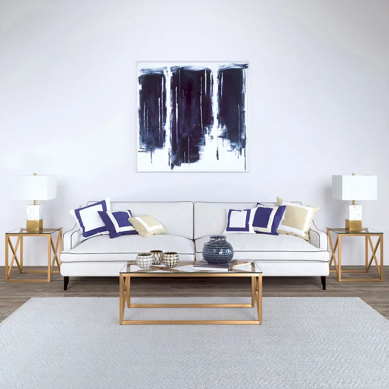 Geometric X-Base Metal & Glass Side Table in Golden Brass Finish