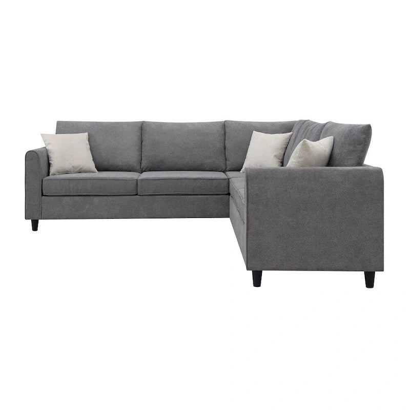 Modern 3-Piece Sectional Sofa, L Shape Upholstered Couch with 3 Pillows