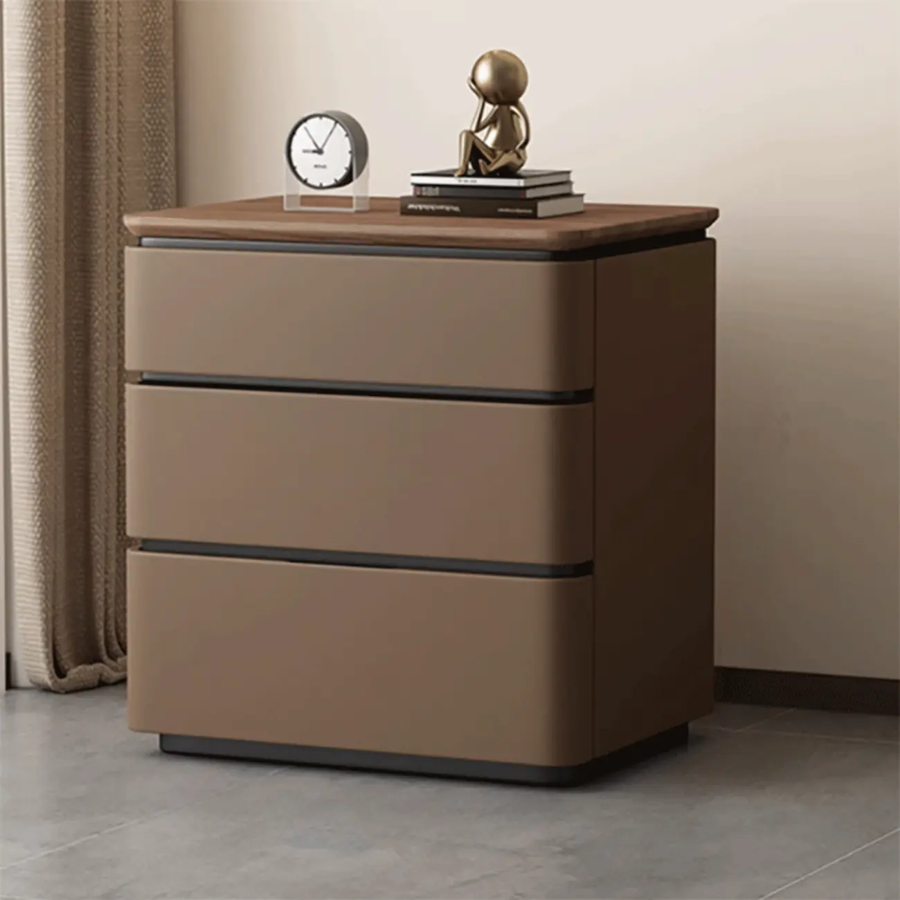 Elegant Modern Wood Three-Drawer Nightstand
