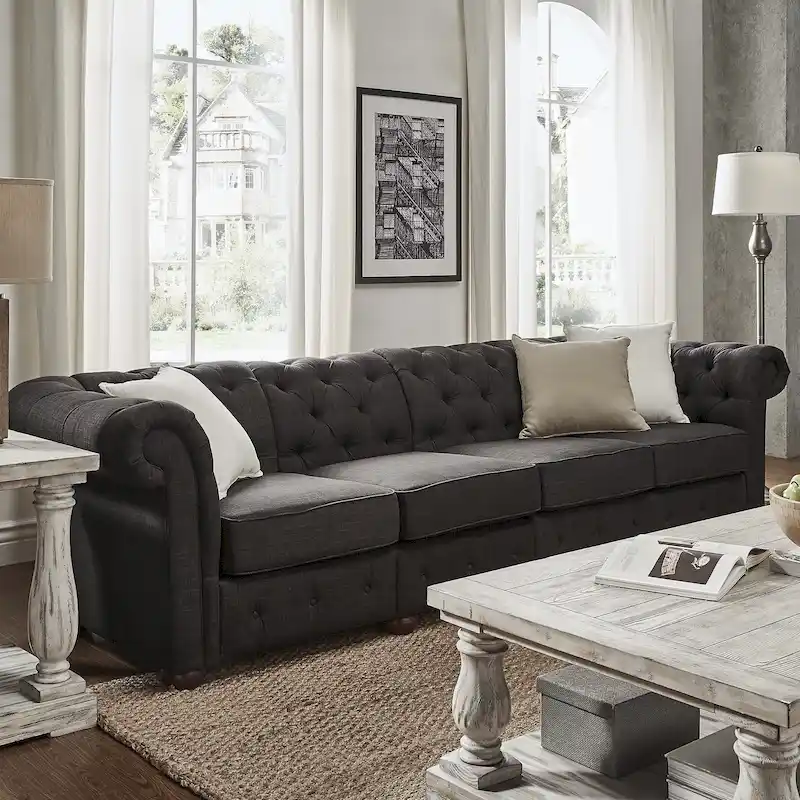 Knightsbridge Grey Extra Long Chesterfield Sofa by iNSPIRE Q Artisan