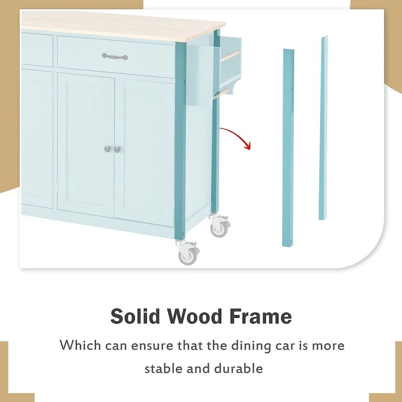 Kitchen Island Cart with Solid Wood Top, Locking Wheels, Spice & Towel Rack