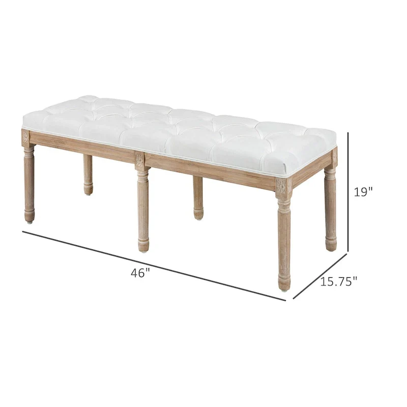 HOMCOM 46 Upholstered Cream White Bedroom End of Bed Bench with Button Tufted, Thick Padding and Wood Legs