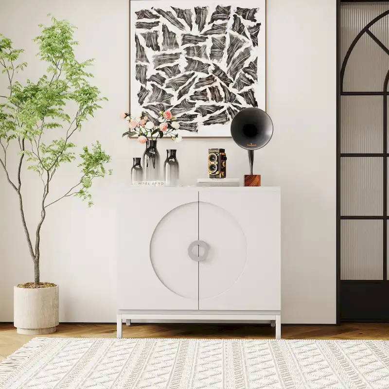 White / Blue / Black Wood Grain Sideboard Cabinet with Adjustable Shelves & Metal Legs