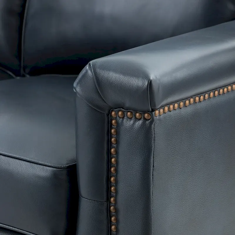 Rita Living Room 3-Seat Genuine Leather Sofa with Solid Wood Legs and Nailhead