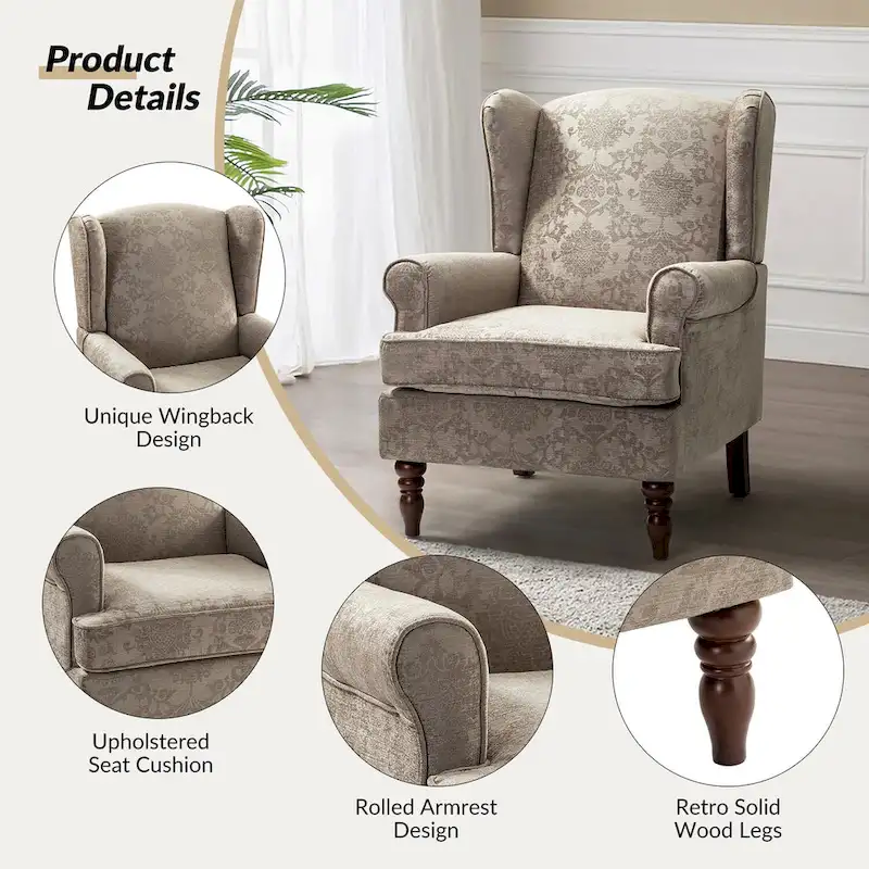 Epimethis Traditional Fabric Accent Armchair with Turned Legs Set of 2 by HULALA HOME