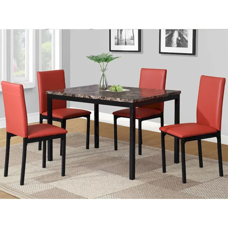 Faux Leather Seat Metal Frame Dining Chairs,Set of 4