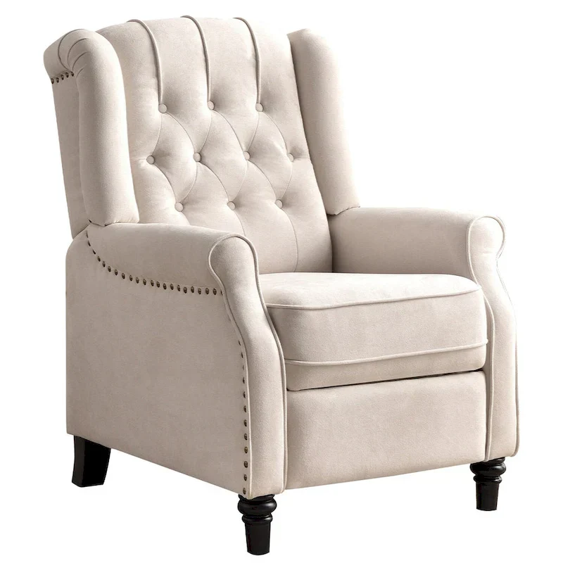 Push Back Recliner with Tufted Back and Wooden Legs
