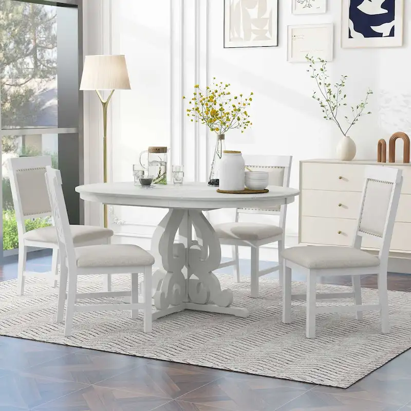Retro Functional Dining Set Extendable Dining Table and Chair Sets with Removable Folding Plates for Dining Room and Kitchen