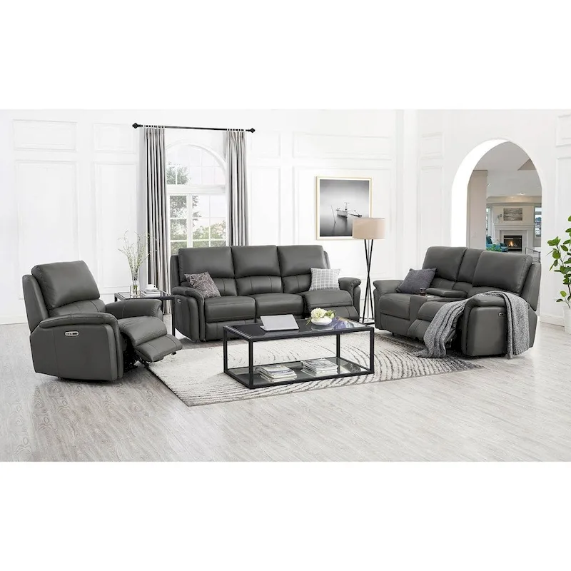 Hydeline Erindale Zero Gravity Power Recline and Headrest Top Grain Leather Sofa, Loveseat and Recliner