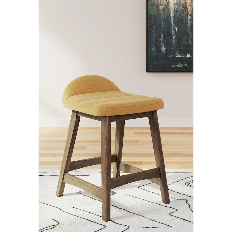 Counter Height Bar Stool, Set of 2, Mid-Century, Polyester, Foam Cushion, Hardwood Frame, Seats 2, Charcoal/Teal/Grey/Yellow