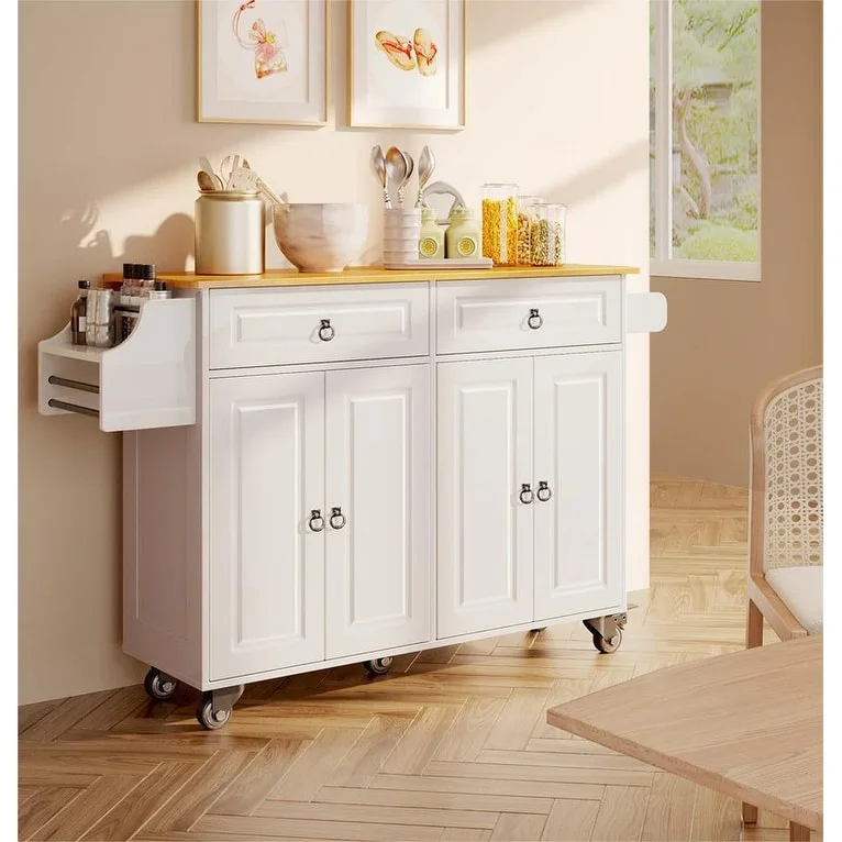 Kitchen Island Cart with Solid Wood Top and Locking Wheels
