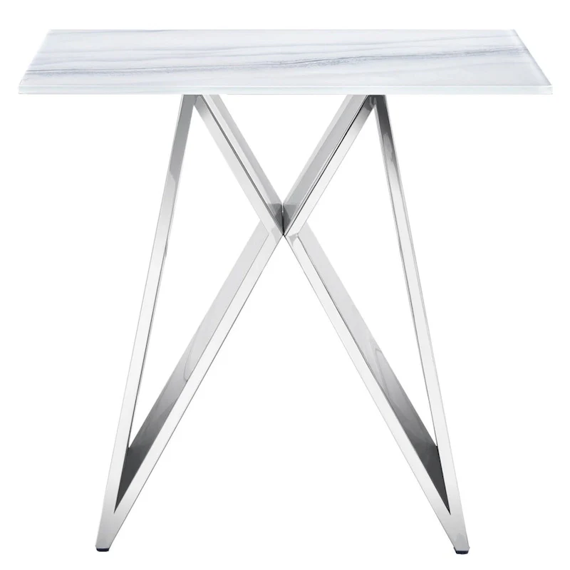 Luxurious Silver M Shape Base End Table Glass Accent Table