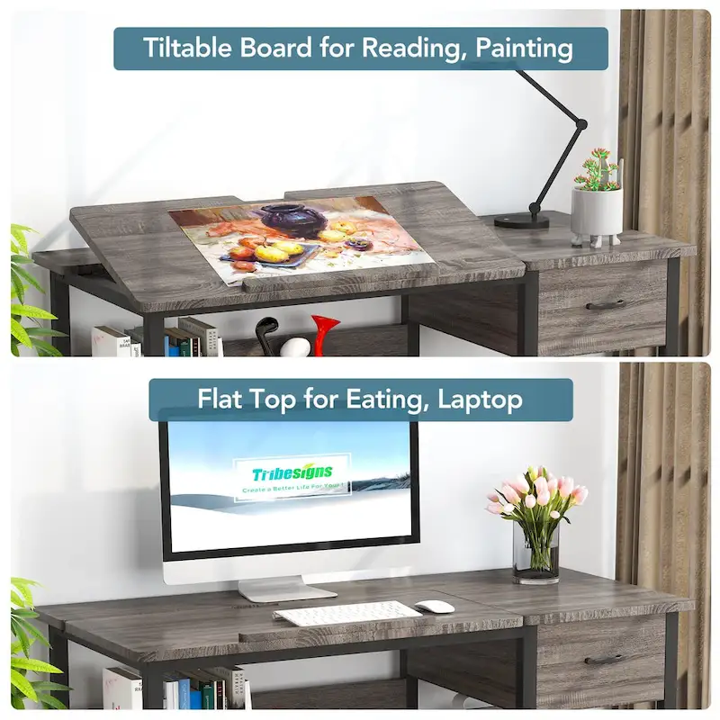 Drafting Table Drawing Computer Desk Artist Craft Table with Adjustable Top