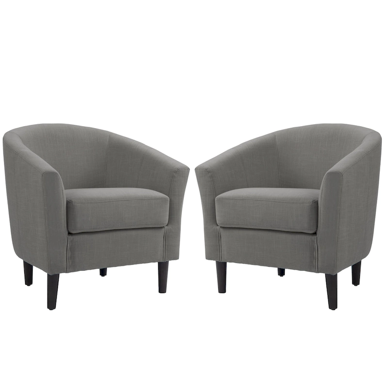 Set of 2 Upholstered Modern Barrel Accent Chair Wood Legs