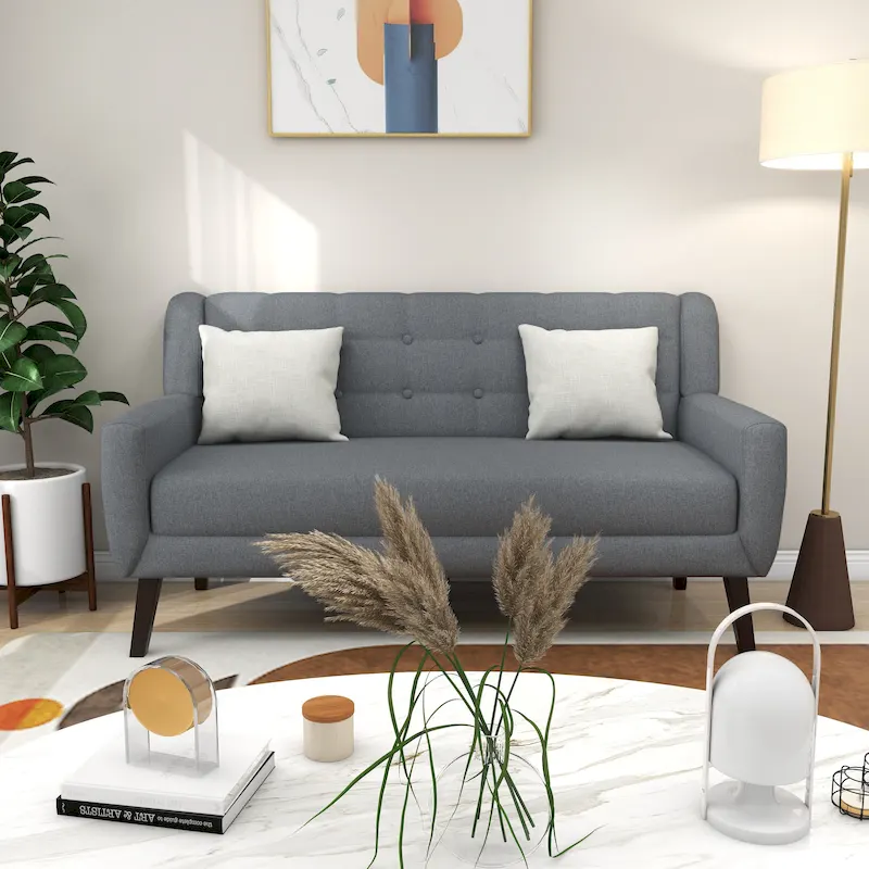 Linen Modern Tufted Loveseat Upholstered Sofa