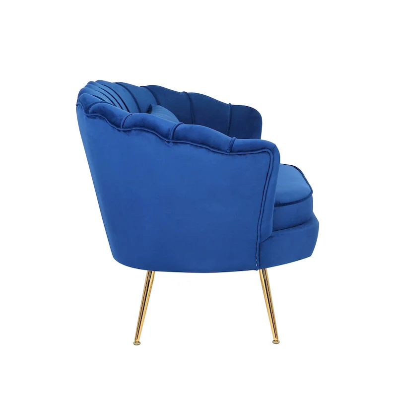 Home Beyond Contemporary Velvet Sofa Blue Soft Loveseat Daisy Chair with Golden Metal Legs for Living Room, Bedroom