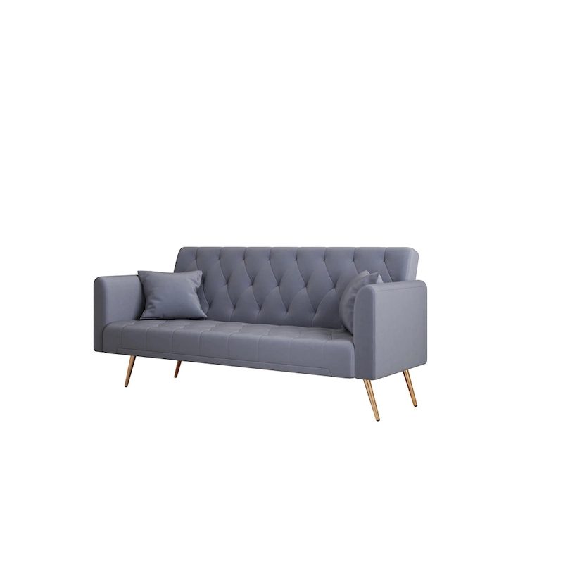 Tufted Grey Upholstered Convertible Double Folding Sofa Bed - 19.00 x 71.00 x 30.00