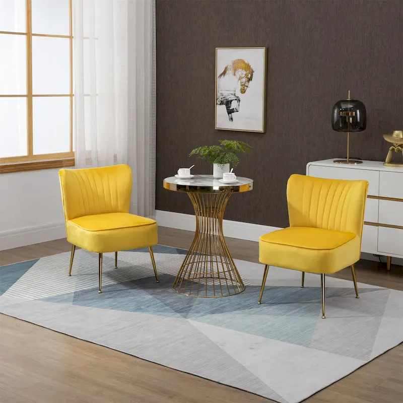 Velvet Upholstered Accent Side Chairs(Set of 2)