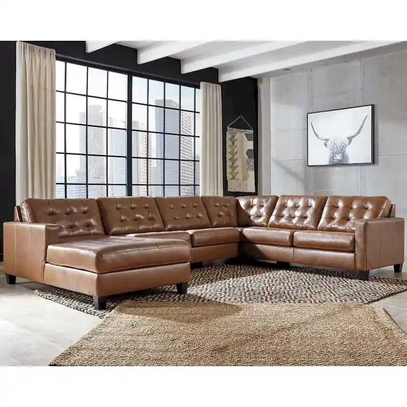 Signature Design by Ashley Baskove Brown 4-Piece Sectional with Chaise - 142 W x 109 D x 36 H