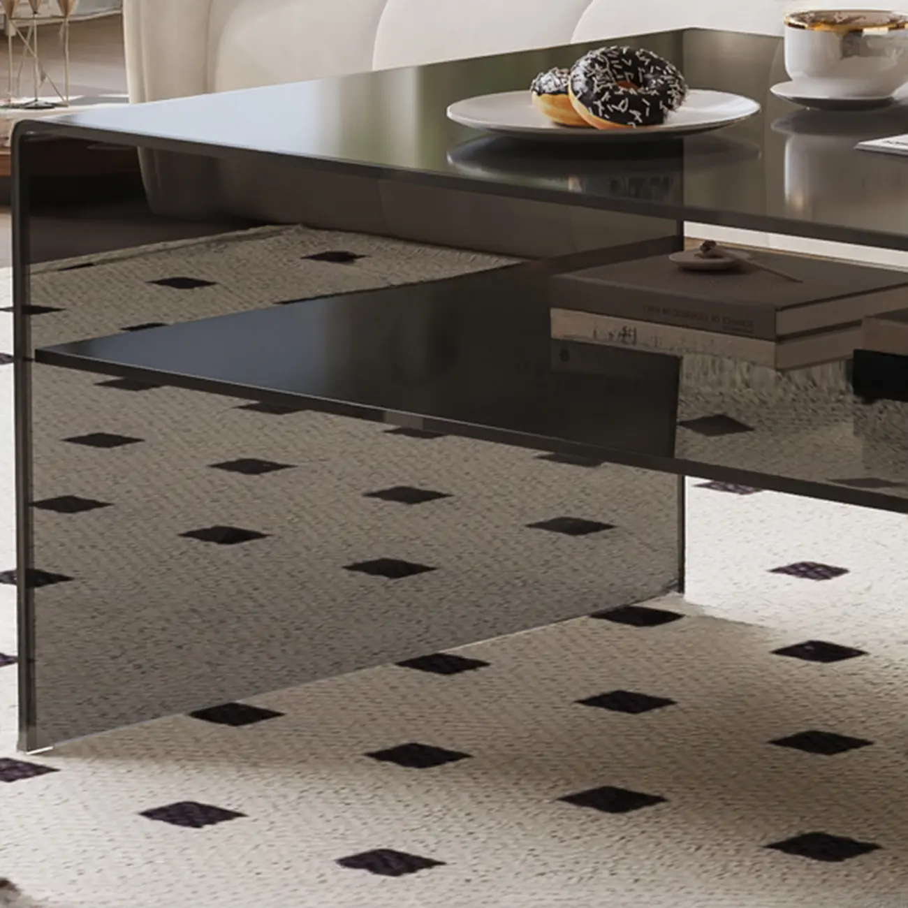 Modern Rectangular Black Coffee Table with Transparent Design