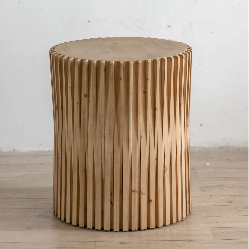 Retro Fashion Style Cylindrical Coffee Table with Vertical Texture Relief Design