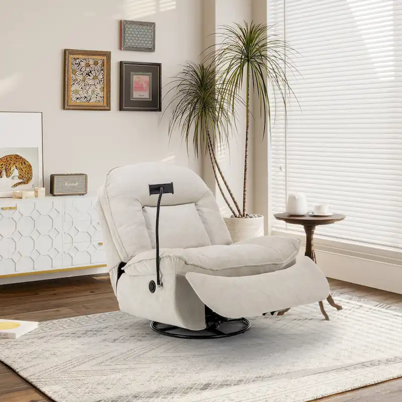 Adjustable Swivel Chenille Recliner with Phone Holder