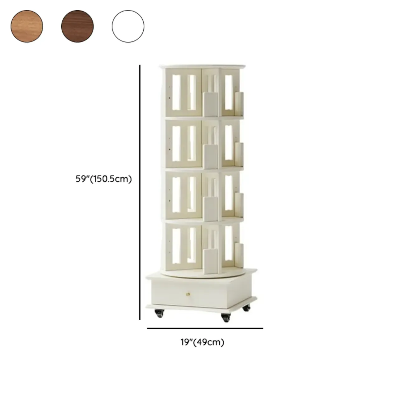 Narrow Cherry Wood Vertical 6 Shelf Rotating Bookshelf