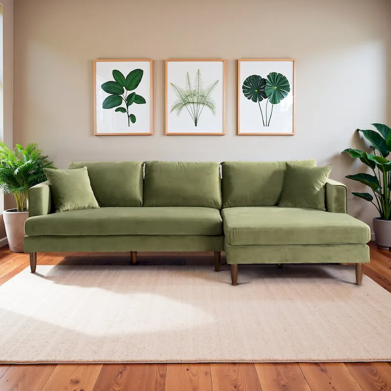 Diana Mid-Century Modern L-Shaped Pillow Back Velvet Sectional Sofa