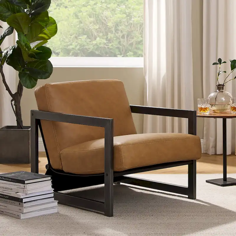 Art Leon Genuine Leather Lounge Accent Arm Chair