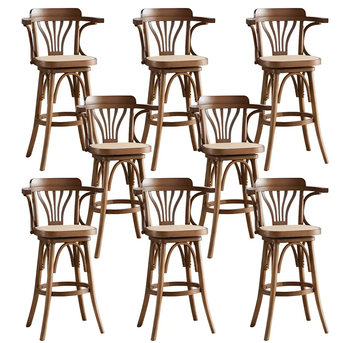 Timeless Square Rattan Wood Low Back Bar Stool in Brown/ Black