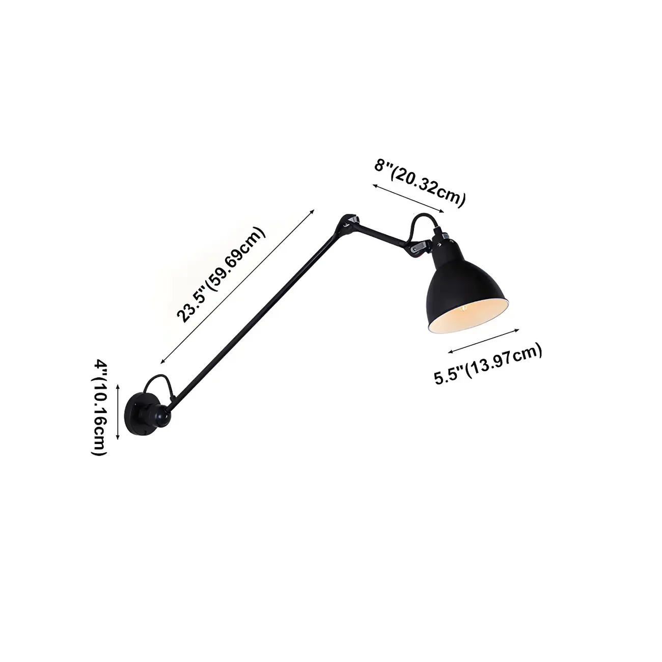 White Inner Shade Black Metal Swing Arm Wall Light