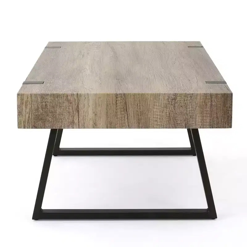 43W Industrial Coffee Table Cocktail Table Center Table with Thick Top, Canyon Grey-ModernLuxe