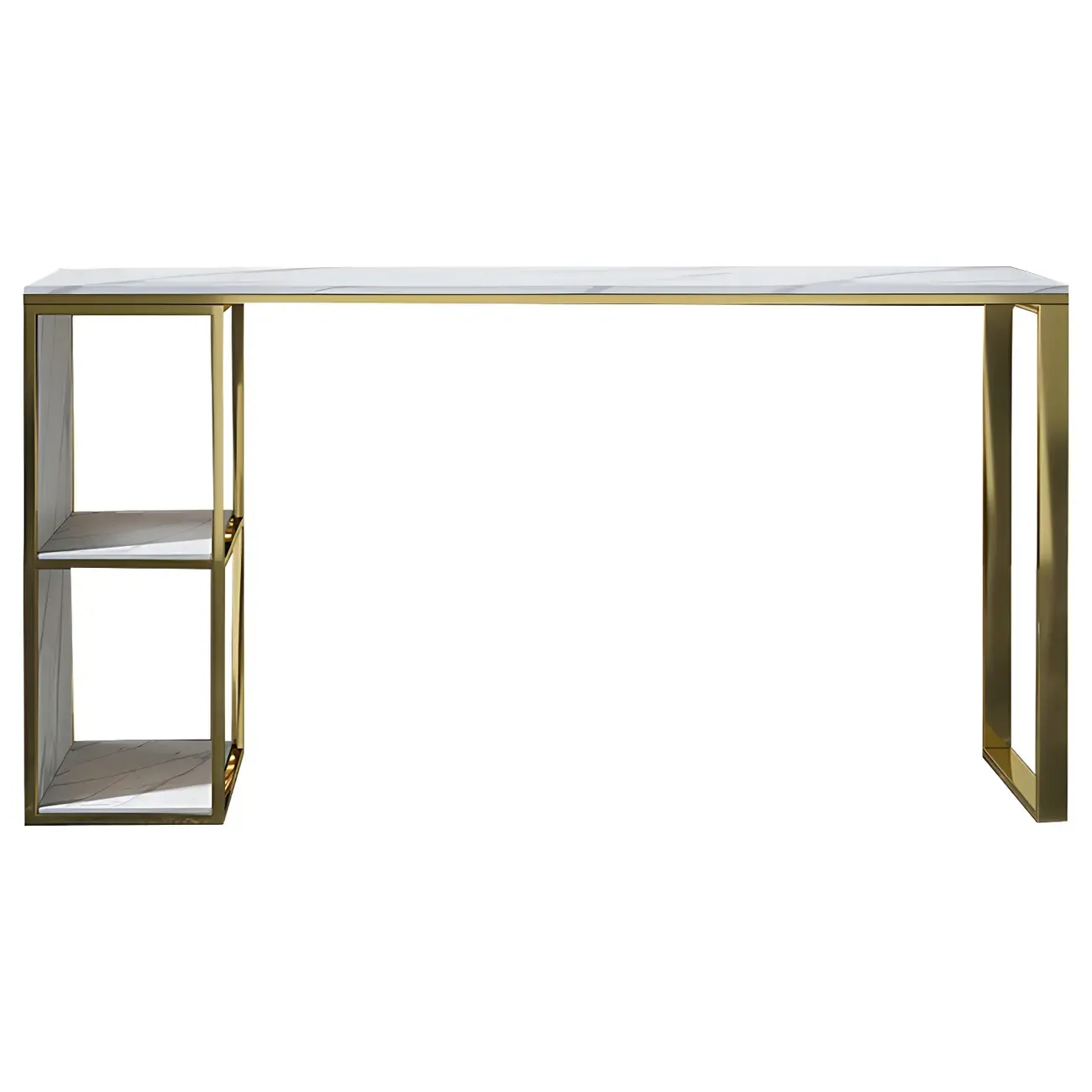 Modern White Faux Marble Iron Sled 2-Shelf Bar Tables