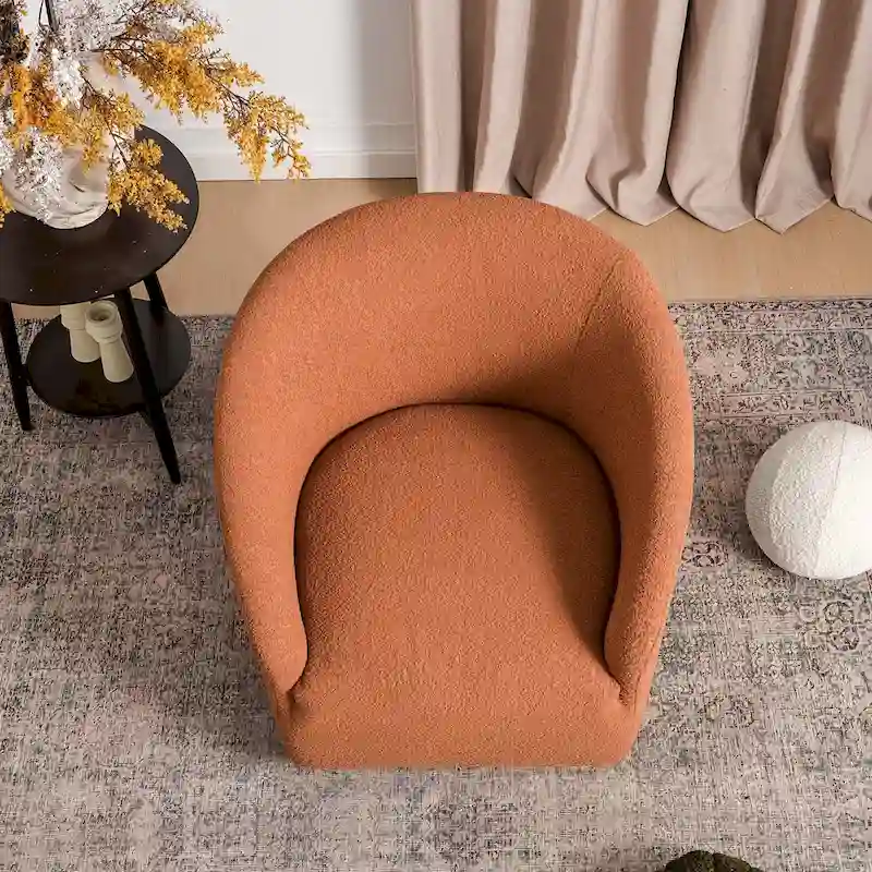 KINWELL 32W Boucle Upholstered Swivel Barrel Accent Armchair