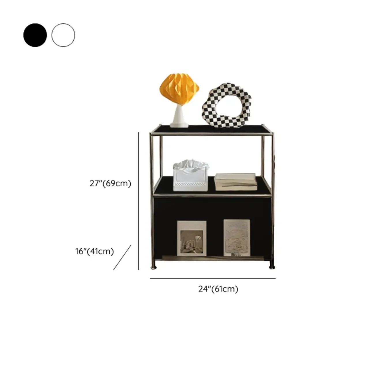 Modern Steel Nightstand with Drawer and Open Shelf